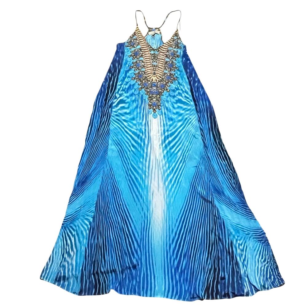 True Colours La Moda Blue Exotic Racerback Maxi Dress Cover Up S/M Resort Beach - Picture 6 of 11